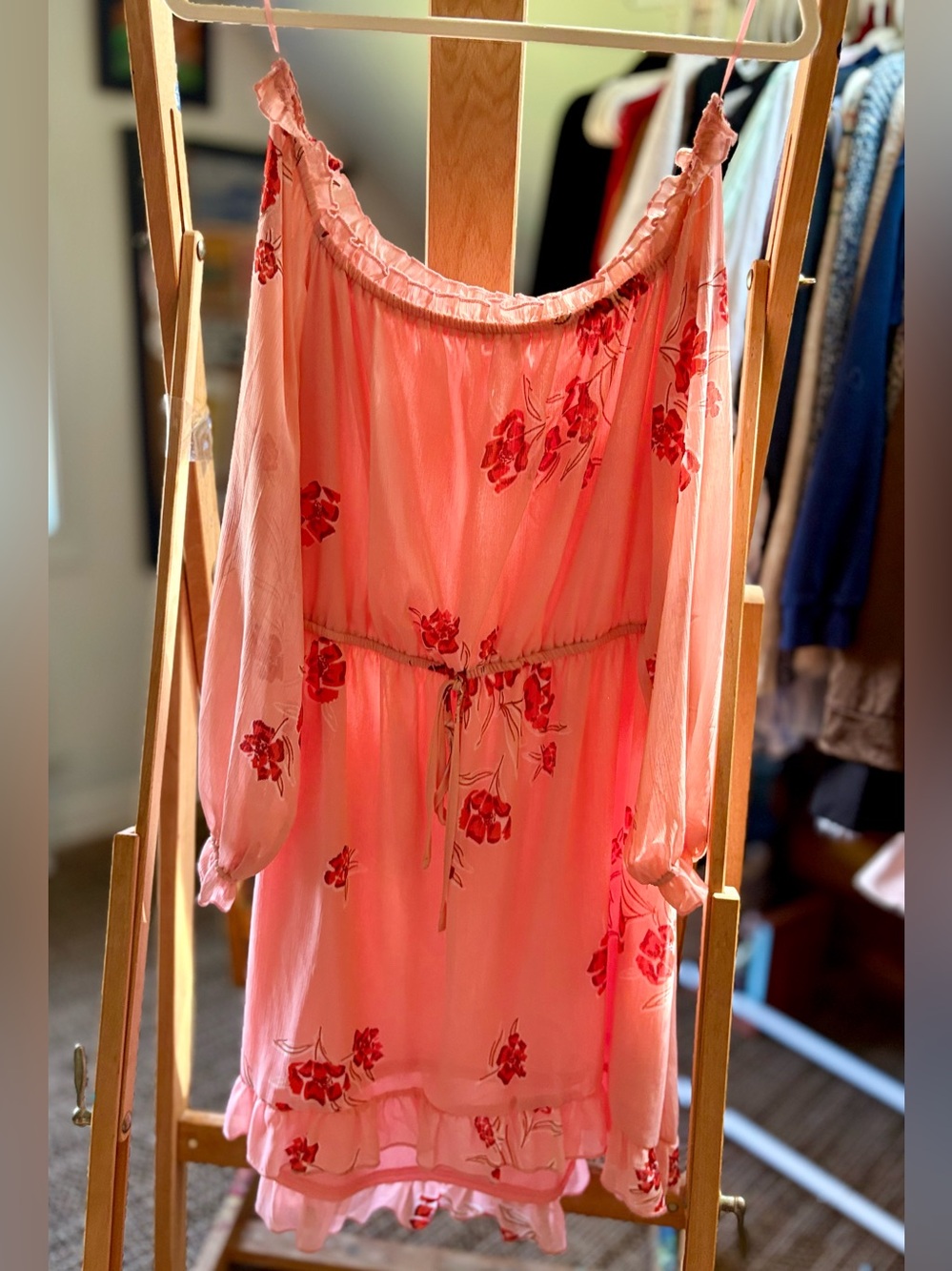 Cotton:On Coral Pink Floral Off-Shoulder Top | size M